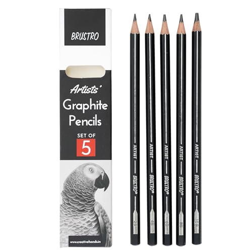 Image of BRUSTRO Artist's Graphite Pencil set | Set of 5 (2B, 4B, 6B, 8B, 10B) | Pre Sharpened, Lightweight, Break-resistant, Ideal for Students and Adults, Students, Professional Drawing,Sketching,Mandala Art