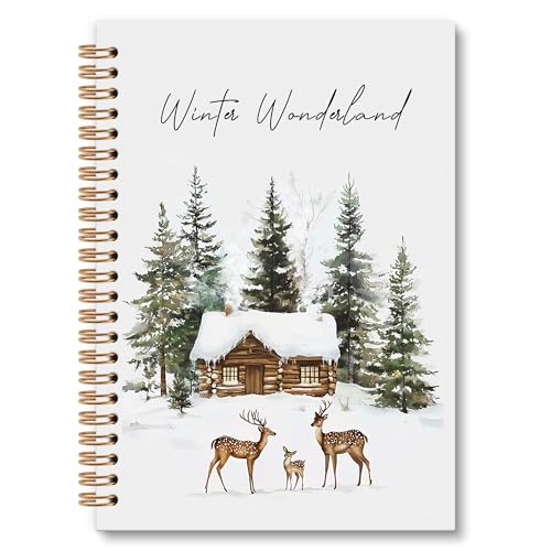 OINDADE Winter Christmas Deer Notebook Journal, Winter Snowy Day Deer Spiral Notebook, Vintage Cabin Christmas Notebooks Gifts for Women Men, Xmas Snow Trees School Office Supplies, 6x8.2In