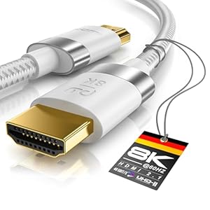 CSL - 8k / 4k HDMI Kabel 2.1/2.0-1m - 8K @ 60Hz / 120Hz - 4K @ 240Hz - 48 Gbit/s - 3D - Ultra High Speed mit Ethernet - TV Blu-ray PS5 Xbox Series X Switch - weiß - 1 Meter