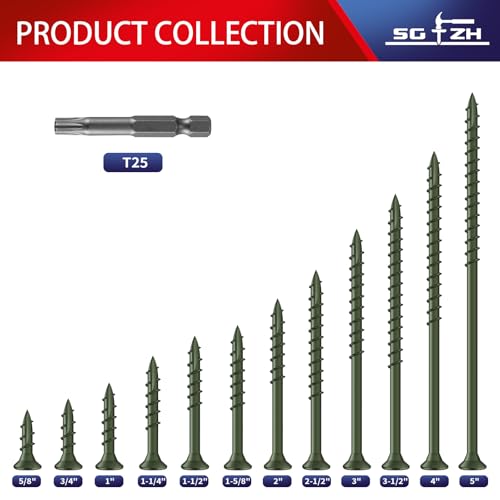 Image of #10 x 3-1 /2 inch Deck Screws (464Pcs) 8lb. Exterior Wood Screws. Carbon Steel, Green, Flat Head, Rust Resistant epoxy Coated, with T25 Star Bit