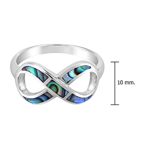 AeraVida Eternity of Love Infinity Rainbow Abalone Shell .925 Sterling Silver Band Ring | Minimalist Wedding Rings For Women | Trendy Comfort Fit Silver Rings for Women | Promise Ring | Sterling Silver Rings Sizes 7-104