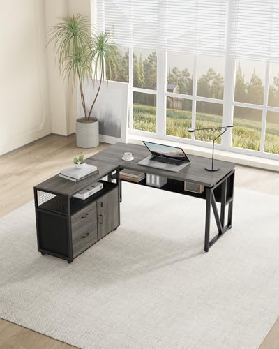 Little Tree MH074 55 Inch Executive Computer Desk And Lateral File Cabinet, L Shaped Office Desk For Home Office,Set Furniture,Grey thumb #3