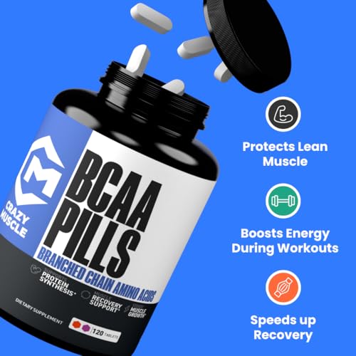 Crazy Muscle BCAA Pills with The Perfect 2:1:1 Ratio of Branched Chain Amino Acids Supplement, 1000mg of BCAAs per Pill (Better Than Capsules), 120 Tablets - Image 3