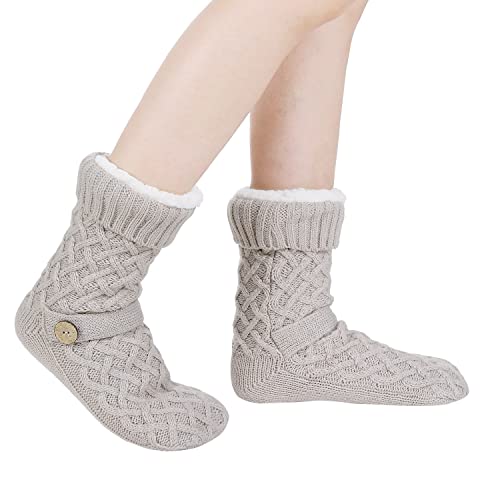 Image of Chassic Sherpa Lined Slipper Socks for Women, Non-Slip Cozy Winter House Socks, Soft Fuzzy Socks, Christmas Gifts for Women & Ladies Stocking Stuffers