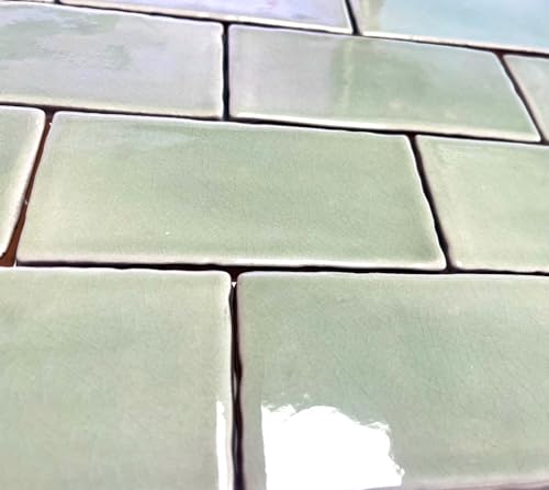 Squarefeet Depot Ceramic Tile, Sage Green, Porcelain, 3x6 Inches, Glossy