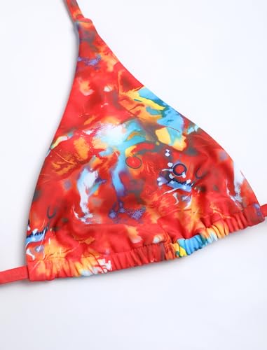 Image of ZAFUL Women's 3 Piece Swimsuit Floral Halter Triangle String Bikini Tie Side Bottom with Boho Cover Up Skirt