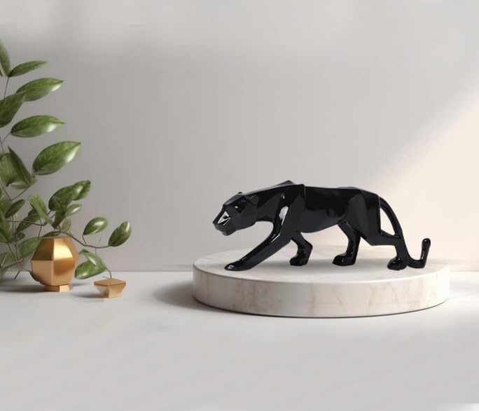 Image of Xtore Modern Geometric Black Panther Statue for Home Decor (Pack of 1, Black)