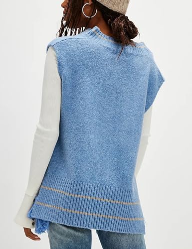 Image of Bozanly Sweater Vest for Women Casual Loose V Neck Sleeveless Side Tie Ribbed Knit Tank Top
