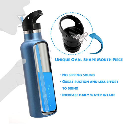 Topoko 25 Oz Double Wall Stainless Steel Water Bottle, Straw Lid With Handle, Vacuum Insulated, Sweat Proof, Leak Proof Travel Mug Sports Bottle, Keep Warm Or Cold Up To 24 Hours. (Blue) #TOP3