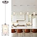 Zlierop Pendant Light with Frosted Glass, Modern Pendant Lights Kitchen Island, Brushed Nickel Pendant Light Fixtures, Cylindrical Pendant Lighting for Kitchen Island, Dining Room, Foyer-Small