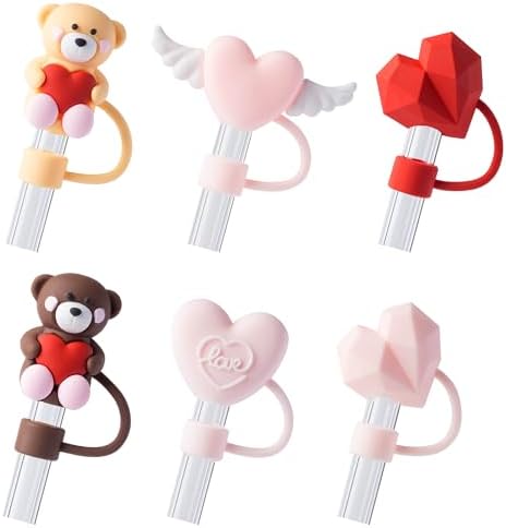 6PCS Straw Covers for Stanley Cup, Cute Straws Toppers for Stanley 30&40 Oz Tumbler with Handle, 10mm Dust-Proof Reusable Straw Toppers Stanley Cup Accessories for Kids Girls
