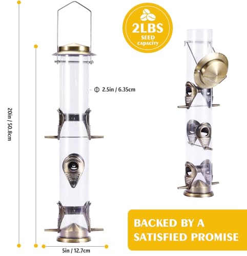 Metal Bird Feeder Tube Hanging Feeders Wild Bird Seed Feeder Heavy Duty Metal 6 Port Bird Feeders with Steel Hanger Weatherproof and Water Resistant Great for Attracting Birds (Greencopper) - Image 3