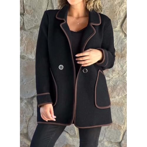Mmoneyake Womens Cropped Wool Jacket Lightweight Short Pea Coat Embroidered Contrast Trims Blazer Jackets Cardigan Outwear3