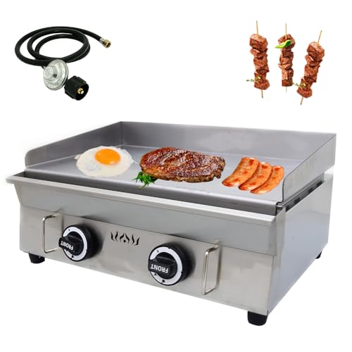 EQCOTWEA Commercial Griddle Countertop Griddle LPG Gas Grill Griddle Outdoor Flat Top Grill Griddle 2800Pa with Low Pressure Valve Adjustable Temperature 122°F-572°F (21.26x13.39in Hotplate)