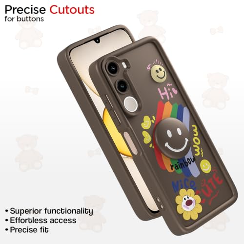 Image of Pikkme Back Cover for Realme C100x | Soft Silicone| Cute Rainbow Smile & 3D Cartoon Flower Design | Shockproof Raised Camera Protection Bumper Case (Brown)