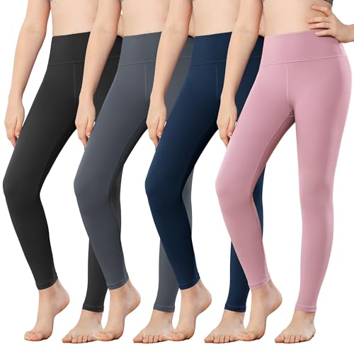 Stelle Girls Leggings Yoga Pants Youth Athletic Dance Running Active Tights Pack (BK+CR+NV+PK, 12-13 Years)
