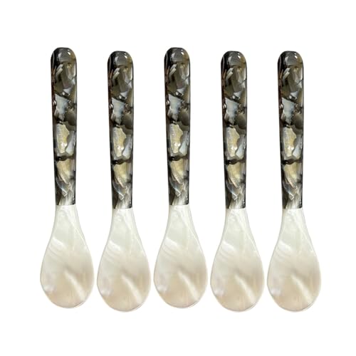 Cucharas de caviar con asas redondas | Paquete de 5 cucharas de perlas para servir caviar | Cucharas de caviar | Cuchara de caviar para platos gourmet, huevos, helados y mariscos