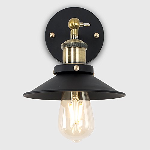 Industrial Steampunk Style Black and Antique Brass Single Wall Light with a Tapered Shade - Image 6