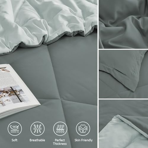 Image of FURBO Microfiber Reversible 200 GSM AC Comforter Set Double Bed with 2 Pillow Covers, Quilt for Double Bed King Size for All Season Comfort (90x100 Inches, Ash Grey & Pearl Grey)