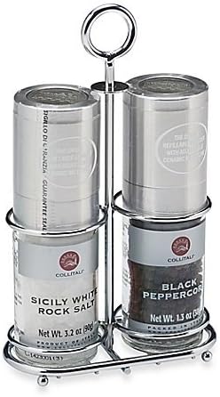 Collitali Sea Salt and Pepper Mills Set with Metal Rack