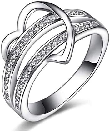 TOPOB Fashion New Women's Rings, Luxury Love Heart Diamond Rings Engagement Wedding Rings Jewelry Gift (Silver, 8)