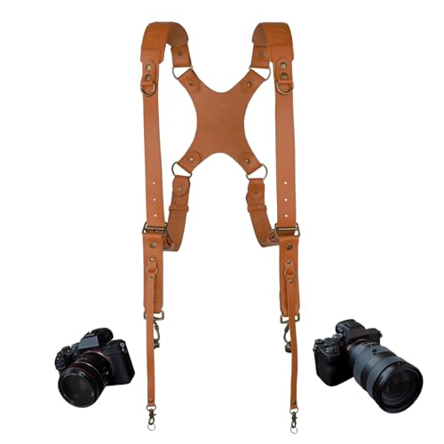 Image of Camera Harness for 2 Cameras,Dual Shoulder Leather Camera Strap,Full Grain Leather Harness for Photographers