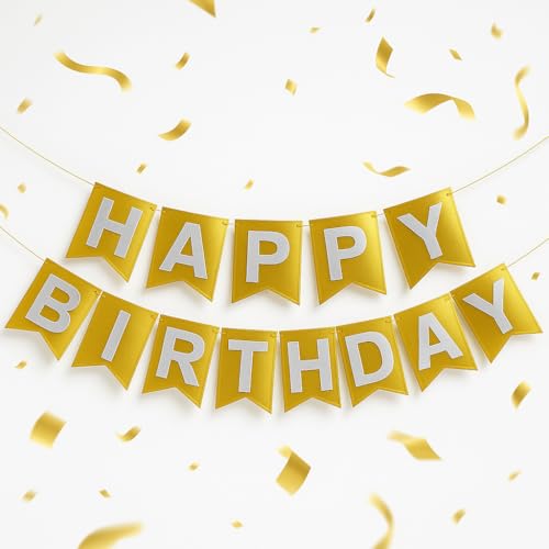 Image of Wanna Party Metallic Gold Happy Birthday Banner,Gold Party Decorations Sign for Birthday Decor,Backdrop for Birthday Decoration Items for Kids & Adults (Paper)