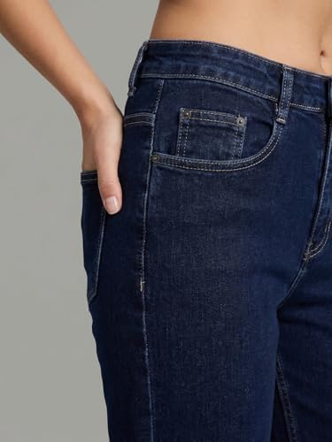 Image of Urbano Fashion Women's High Rise Straight Fit Washed Jeans Non-Stretchable