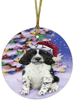 Christmas Express Delivery Red Truck Running Springer Spaniel Dogs Round Flat Ornament - Pet Decorative Hanging Ornaments for Christmas X-mas Tree Decorations - 2.75" Round Christmas Ornament