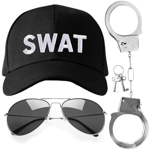 Disfraz de SWAT para Adultos - Accesorios de Halloween y Policía para Hombre - Sombrero, Esposas y Gafas de Sol