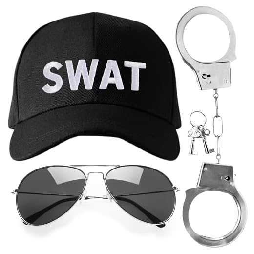 Disfraz de SWAT para Adultos - Accesorios de Halloween y Policía para Hombre - Sombrero, Esposas y Gafas de Sol