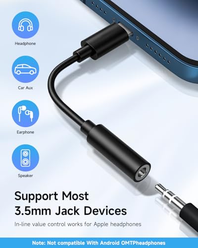 Image of Apple MFi Certified 1 Pack Lightning to 3.5 mm Headphone Jack Adapter for iPhone, iPhone Aux Adapter Converter Dongle Audio Cable Compatible with iPhone 14 13 12 11 X XS 8 7 Black