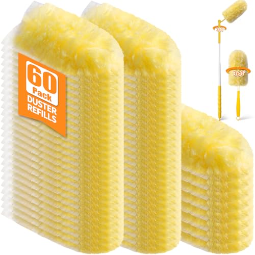 Image of 60 Count 360 Heavy Duty Duster Refills, Compatible with Swiffer Duster, Includes 1 Short Handle & 1 3 ft Extendable Handle, 4X Microfiber Cleaning Dusters, Disposable Unscented