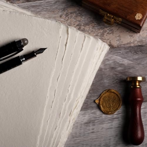 Image of Pzyvelines- 50 Sheets of Watercolor Paper of 150 GSM - Virgin Cotton - Handmade Paper with Deckle Edges - 14X10 Inches (36x25 cm)- White Toned
