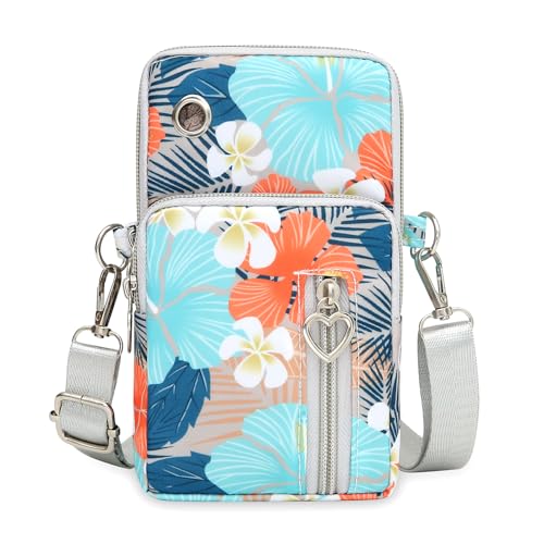 Bolsa transversal pequena para mulheres - Mini bolsas de telefone com alça transversal e carteira - bolsa de braço de nylon, Flor azul