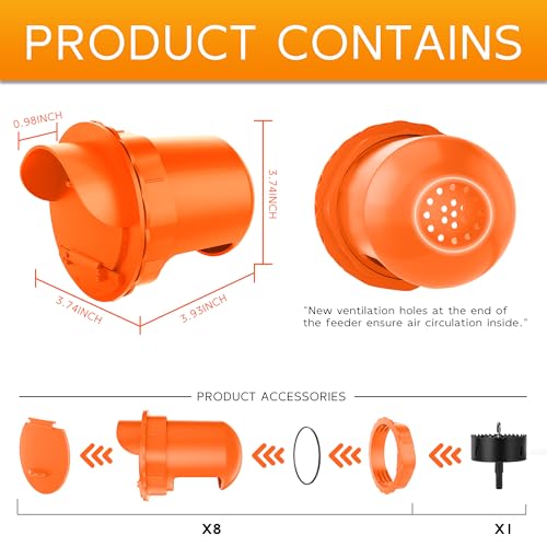 Portas alimentadoras de galinhas - Kit de porta de aves sem desperdício com rolha 8 portas 1 furo de