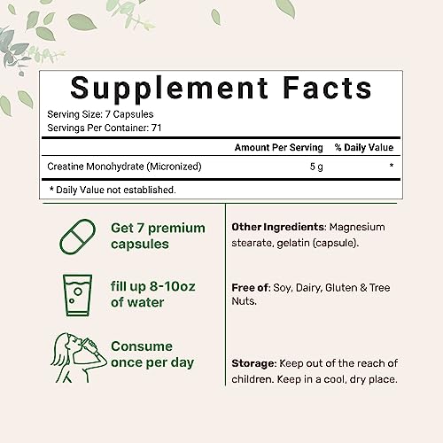 Creatine Monohydrate 5,000Mg, 500 Capsules | Pure Creatine Pills – Micronized + Unflavored Powder Source, Easy Absorption | Pre Workout & Muscle Health Support | Keto, Non-Gmo #TOP1