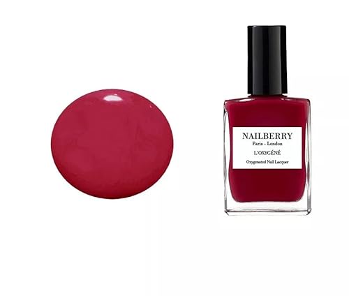 Nail-berry L’O-x-y-g-e-n-e Nail Polish, Breathable Shine, Nail Lacquer, Dark and Deliciously Juicy, Smooth Pink Undertone, Ultra-Light, Strawberry Jam Colour, 15ml