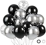 Luftballons Schwarz Silber 60 Stück 12 zoll SKYIOL Schwarze Latex Ballons Silber Konfetti Ballons Metallic Luftballon für Geburtstag Hochzeit Abschluss Jubiläum Galaabend Silvester Halloween Deko