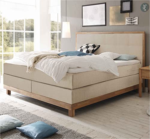 Hasena Boxspringbett Chalet Eiche Bianco|Stoff beige Größe 180x200 cm...