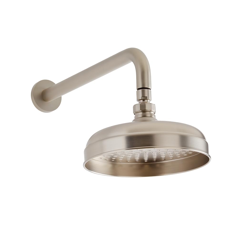 Milano Brushed Nickel Elizabeth 205Mm Round Rainfall Shower Head And Wall Mounted Arm