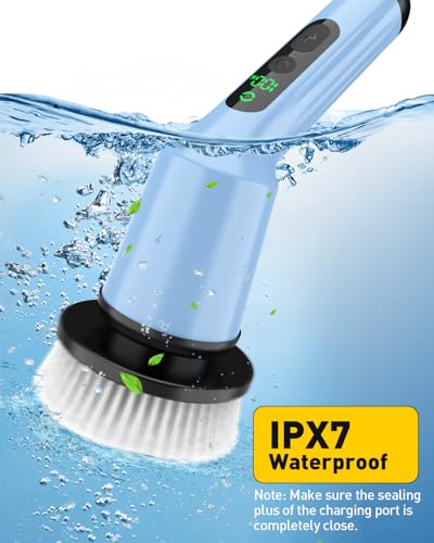 Image of Electric Spin Scrubber for Cleaning Bathroom, Shower Scrubber Cordless Cleaning Brush with IPX7 Waterproof & 2 Speed, 3 Brush Heads, Bathroom Cleaning Supplies for Shower Tub Kitchen Tile Toilet Sky