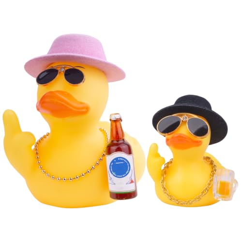 CoFuBcad 2Pcs Yellow Rubber Duck Car Ornament, Funny Office Gifts Ducking Dashboard Decorations, Quirky Decor Duck Rubber Ducky, Car Accessories Office Desktop Festival Gifts