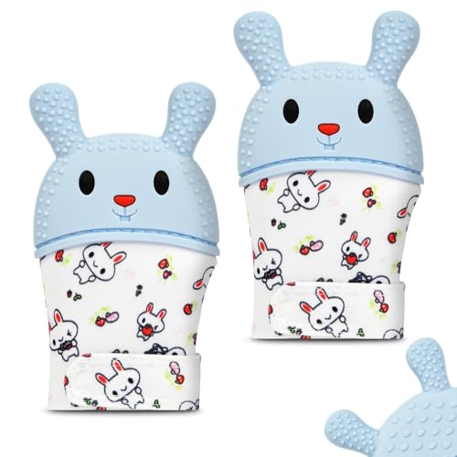 Image of 2Pack Silicone Teething Mitt, Rabbit Baby Teething Toy for 0-6 6-12 Months, Food Grade Silicone Infant Teething Mitten, BPA-Free Baby Chew Toys for Pain Relief, Sucking Needs
