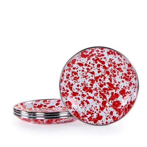 Golden Rabbit Enamelware Pasta Plates, 10 inch, Red Swirl, Set of 4