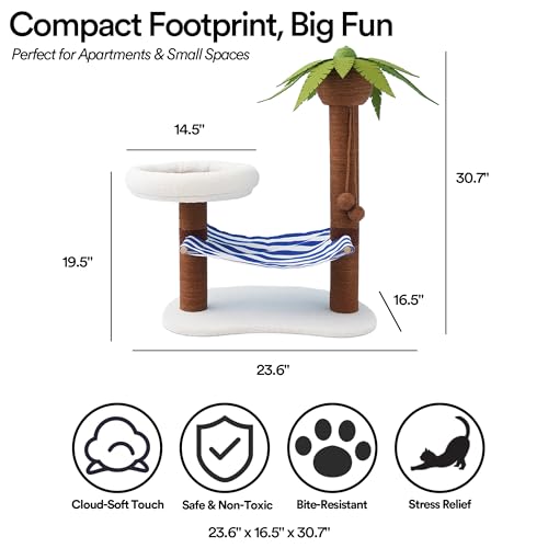 Árbol para gatos ZEZE con hamaca y cama tropical miniatura 7