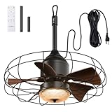 addlon Outdoor Ceiling Fans with Lights for Patios, 20 inch Wet Rated Black Gazebo Fan with Remote, 6 Speeds, 3CCT Dimmable, Noiseless, Reversible, Plug in Hook Mount Ceiling fan for Pergola Canopy