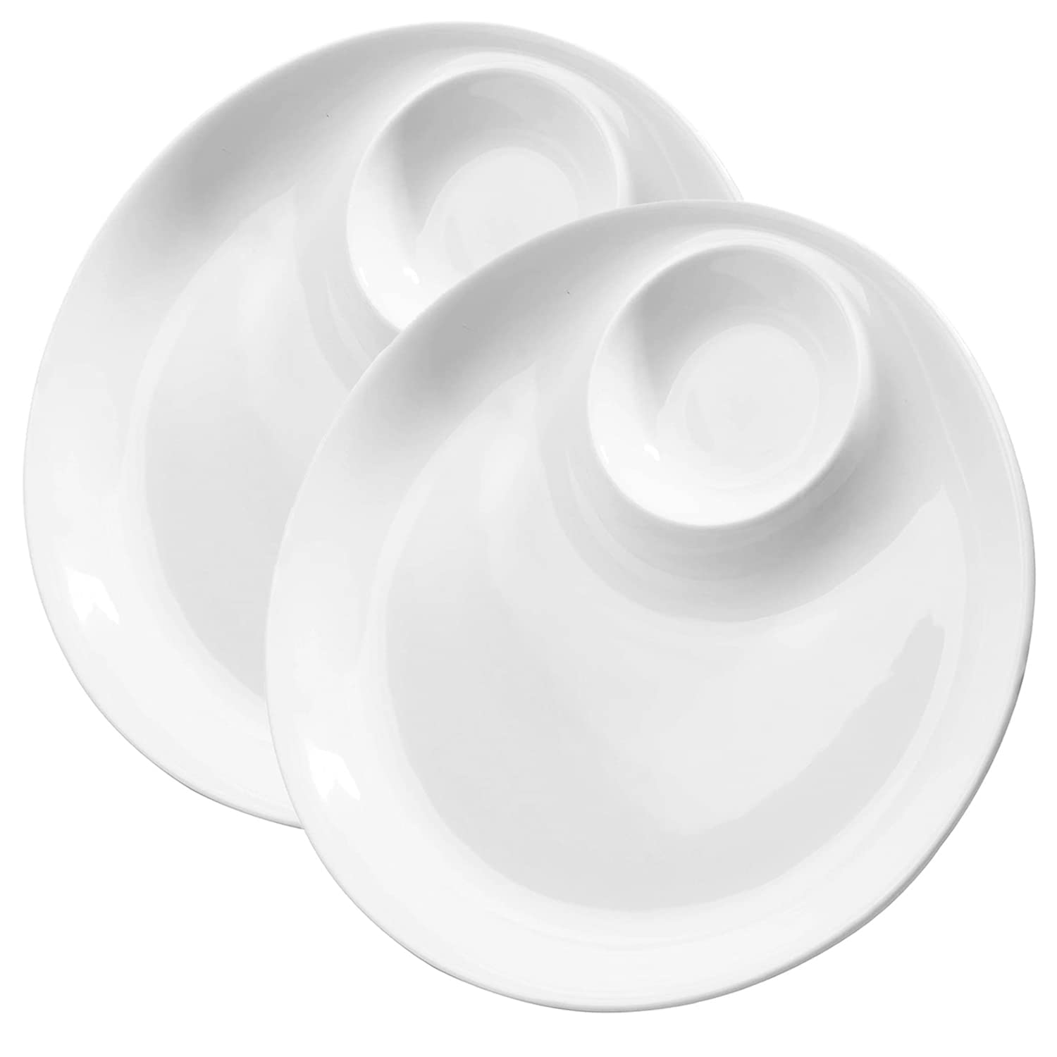 Porzellan-Servierset für Chips und Dips, 2-teilig, unterteilte Teller und Serviertabletts, ideal für Vorspeisen, Snacks, Desserts, Party-Servierung, elegantes Zuhause