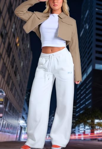 Women's Long Sleeve Lapel Collar Zip Up Cropped Casual Jacket with Decorative Front Chest Pockets3