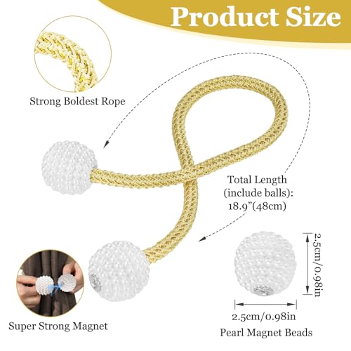 Image of 2Pack Magnetic Curtain Tiebacks, Curtain Tiebacks Buckles Holdbacks Holder Hooks Clip,Decorative Drape Handmade Curtain Tie Back(Gold)